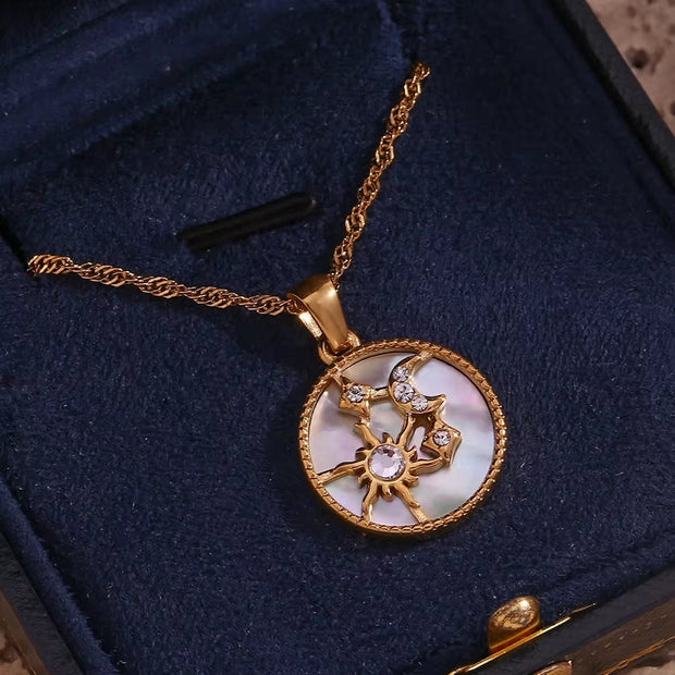 Water Proof Jewellery Zircon Moon Sun Star Gold Plated Necklace Non Tranish Shell Mary Necklace
