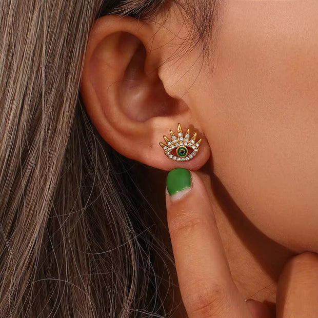 Vintage Zircon Evil Eye Stud Earring for Women 18K Gold Plated Stainless Steel Fashion Jewelry Earrings