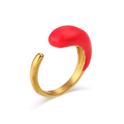 Valentines Day Gift Colorful Enamel Ring Water Drop Open Rings Jewelry Women Gold Plated Stainless Steel Jewelry
