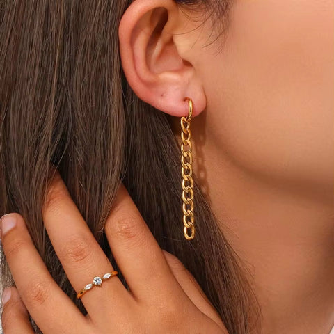 Vintage Dangle Gold Plated Figaro Chain Tassel Drop Earring Tarnish Free Stainless Steel Summer Jewelry