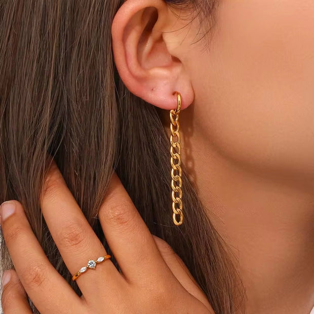 Vintage Dangle Gold Plated Figaro Chain Tassel Drop Earring Tarnish Free Stainless Steel Summer Jewelry
