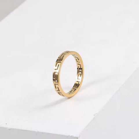 Trendy Stainless Steel Ring Jewelry Waterproof Silver Gold Number Hollow Thin Band Stacking 316L Ring for Women