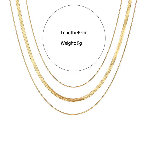 18K Gold Plated Three Layers Snake Chain Necklace Tarnish Free 316L Stainless Steel Choker Necklace