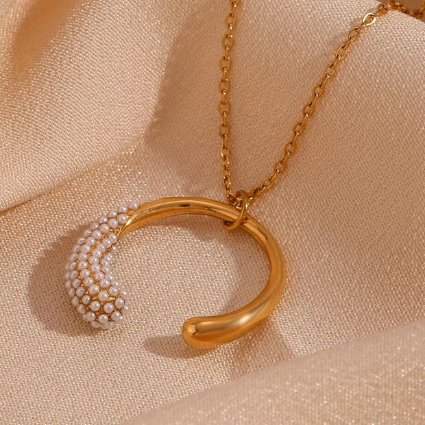 2024 Jewelry Pearl Moon Necklace 18K Gold Plated Jewelry Stainless Steel Pendant Necklace Women Jewelry