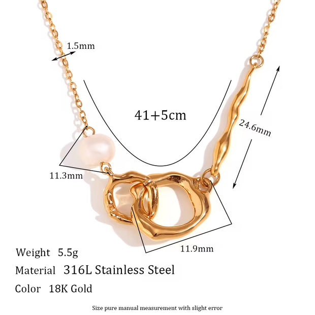 Vintage Jewelry Circle Cross Pearl Necklace 18K Gold Plated Stainless Steel Jewelry