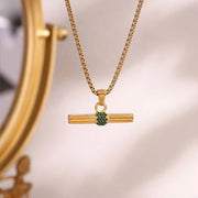 Trendy 18K Gold Plated Snake Chain Micro Pave Zircon Bar Pendant Necklace Stainless Steel Necklace for Women