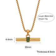 Trendy 18K Gold Plated Snake Chain Micro Pave Zircon Bar Pendant Necklace Stainless Steel Necklace for Women