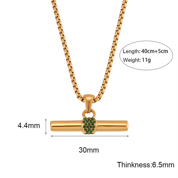 Trendy 18K Gold Plated Snake Chain Micro Pave Zircon Bar Pendant Necklace Stainless Steel Necklace for Women