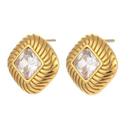 Vintage Texture Rhombus Zircon Stud Earrings Stainless Steel Statement Earring 2024 Gold Plated Earrings