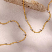18K Gold Plated Stainless Steel Snake Chain Necklace Zircon Charm Choker Necklace