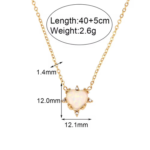 2024 Jewelry Heart Shape Opal Necklace Stainless Steel Jewelry Set for Women 18K Gold Plated Necklace Bracelet Earring