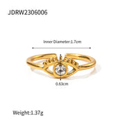Trendy Devil'S Eye Cubic Zirconia Open Ring 18K PVD Gold Plated Stainless Steel Czs Ring for Women