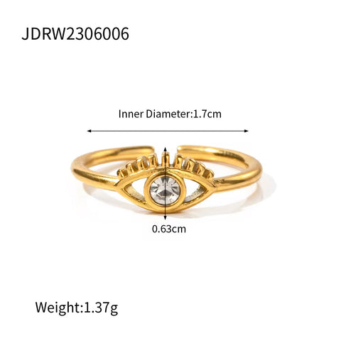 Trendy Devil'S Eye Cubic Zirconia Open Ring 18K PVD Gold Plated Stainless Steel Czs Ring for Women