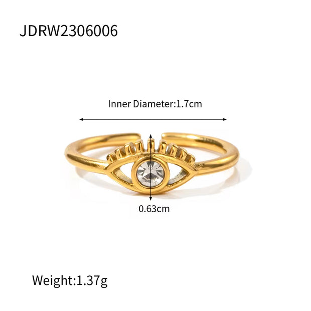 Trendy Devil'S Eye Cubic Zirconia Open Ring 18K PVD Gold Plated Stainless Steel Czs Ring for Women