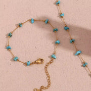 Turquoise Choker Gemstone Beaded Gold Plated Necklace Stainless Steel Jewelry Valentines Day Gift 2024