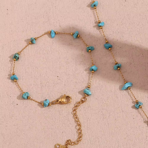Turquoise Choker Gemstone Beaded Gold Plated Necklace Stainless Steel Jewelry Valentines Day Gift 2024