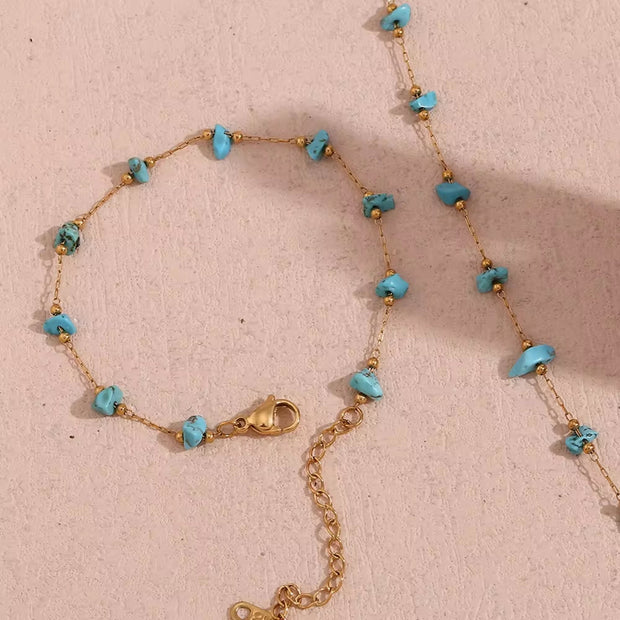 Turquoise Choker Gemstone Beaded Gold Plated Necklace Stainless Steel Jewelry Valentines Day Gift 2024