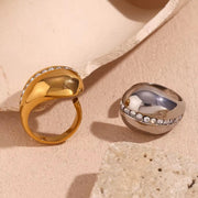 Water Drop Crystal Rhinestone Statement Rings Gold Plated Jewelry Waterproof Stainless Steel Rings