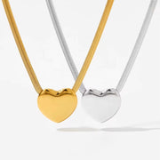 Waterproof PVD Gold Plated Flat Snake Chain Love Vintage Stainless Steel Jewelry Heart Charm Pendant Necklace for Women