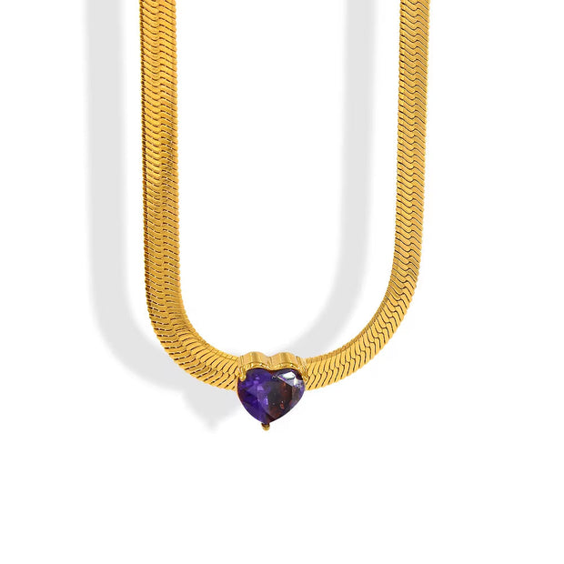 Trendy Short Snake Chain Zircon Heart Necklace Charm Heart Crystal Pendant Necklace for Women Girls Gift