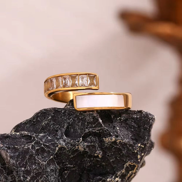 Zircon Shell Ring Gold Plated Jewelry Engagement Ring Waterproof 316L Stainless Steel Jewelry
