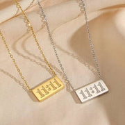 11:11 Number Bar Pendant Necklace Tarnish Free 18K Gold Plated Stainless Steel Necklace