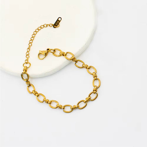 Waterproof Adjustable O-Link Chain Bangles 18K Gold Plated Stainless Steel Lobster Clasp Bracelet