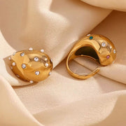 Water Drop Open Ring Colorful Crystal Rhinestone Pearl Ring Gold Plated Jewelry Stainless Steel Jewelry Custom