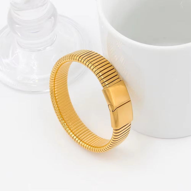 Waterproof 16MM Stainless Steel Elastic Bracelets Fine Jewelry Buckle Bangle Metal Hand Accessories Birthday Gift