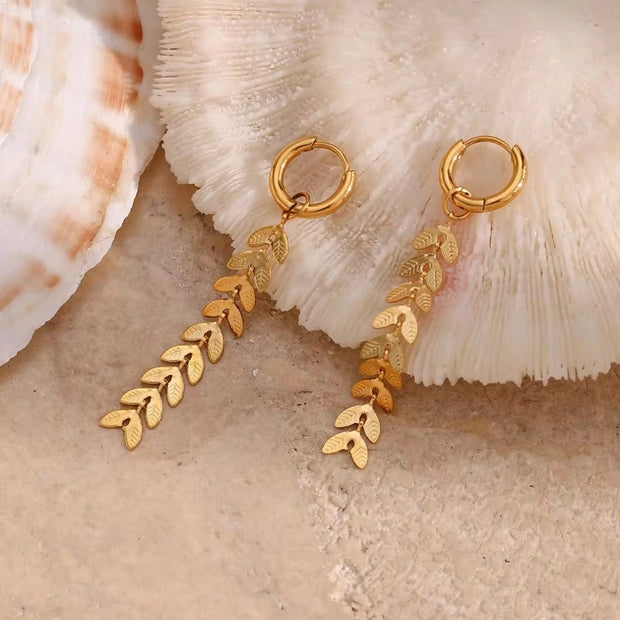 Vintage 18K Gold Plated Fish Tail Shape Tassel Chain Earring Stainless Steel Dangle Drop Earring