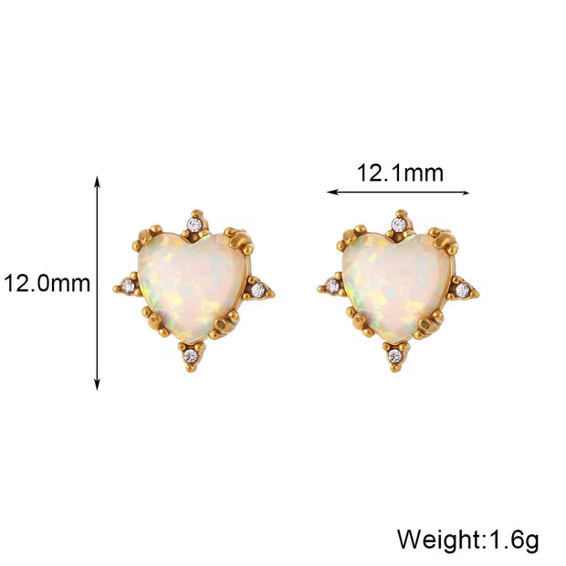 2024 Jewelry Heart Shape Opal Necklace Stainless Steel Jewelry Set for Women 18K Gold Plated Necklace Bracelet Earring