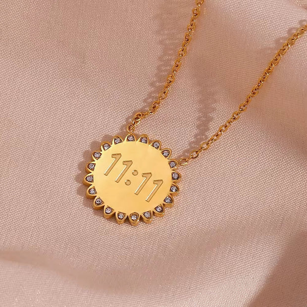 Trending Sun Flower Necklace Crystal Rhinestone Jewelry Angel Number 11:11 Necklace for Women
