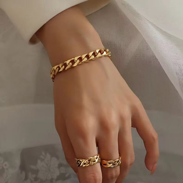 18K Gold Plated Stainless Steel Cuban Chain Magnetic Magnet Lock Bracelet for Women Ladies