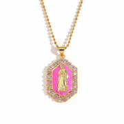 Valentine'S Day Jewelry Shining Zircon Virgin Mary Enamel Necklace Gold Plated Jewelry Stainless Steel Pendant Necklace