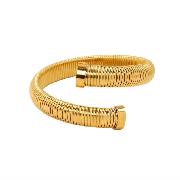 Trendy 304L Stainless Steel Cuff Bangle Unusual Men Women Textured 18K Gold Color Bracelet Daily Jewelry High Quality