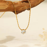 Waterproof Brilliant Solitaire Cubic Zirconia Pendant Necklace Ins 18K Gold Plated Diamond Stainless Steel Necklace Jewelry