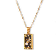 Trendy Square Colorful Enamel Zircon Tarot Cards Pendant Necklace 18K Gold Plated Stainless Steel Necklaces for Women