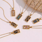 Trendy Square Colorful Enamel Zircon Tarot Cards Pendant Necklace 18K Gold Plated Stainless Steel Necklaces for Women
