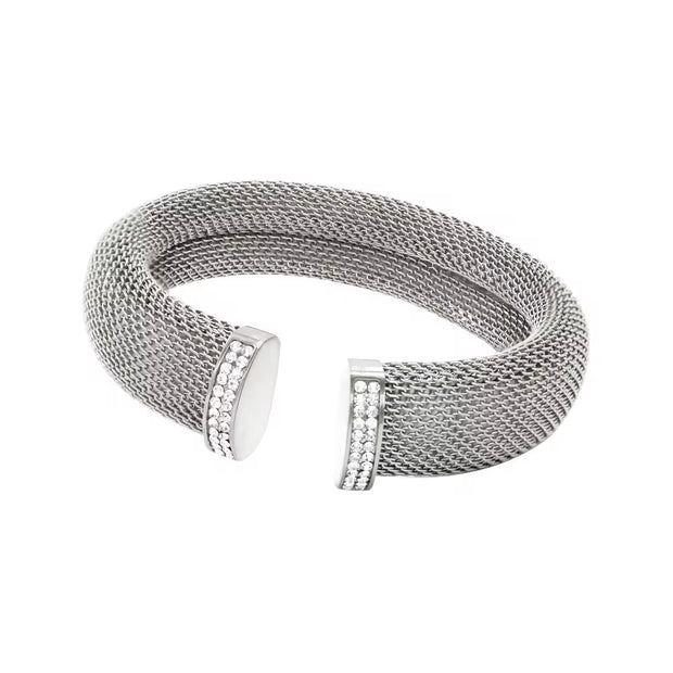 12Mm 16Mm Exquisite Thick Mesh Stainless Steel Jewelry Set Women'S Premium Pierced PVD 18K Plated Chunky Cuff Bracelet