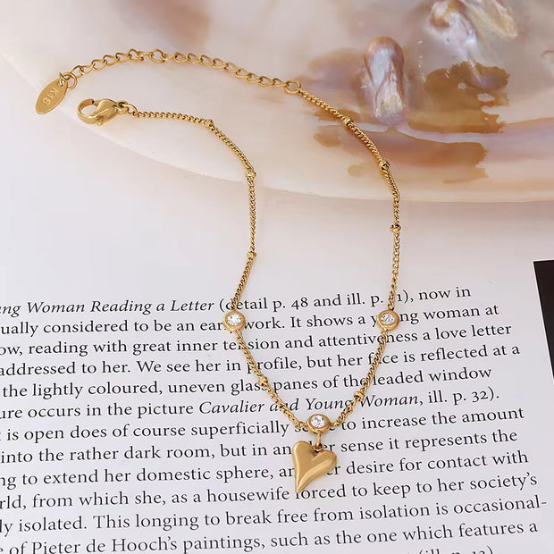Wholesale New Zircon Three-Dimensional Love Heart Pendant 18K Gold Plated Ankle Chain Foot Jewelry Anklets