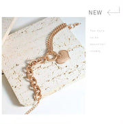 18K Gold Chunky Heart Curb Splicing Stainless Steel Smooth Double Layer Heart Chains Bracelet Women