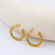 Textured Curved Rope Stainless Steel Hoop Earrings Unique C-Shaped Women'S Stud Ear Jewelry anti Allergic