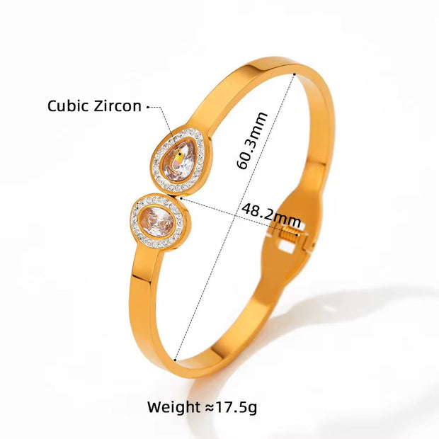18K Gold Plated White Cubic Zirconia Setting Stainless Steel Band Bangles for Female