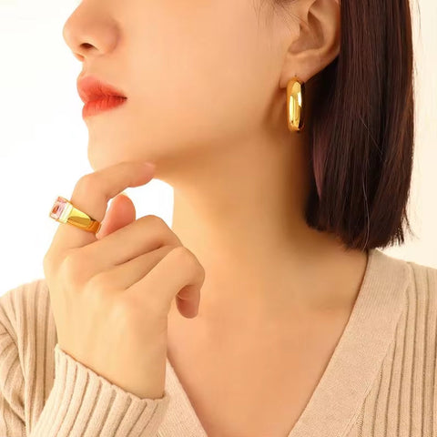 Vintage Jewelry Bulk Wholesale Luxury Stainless Steel 18K Gold Plated Custom Geometric Large Hoop Earrings Set Women