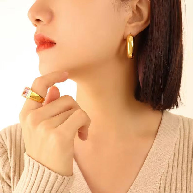 Vintage Jewelry Bulk Wholesale Luxury Stainless Steel 18K Gold Plated Custom Geometric Large Hoop Earrings Set Women