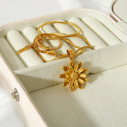 18K Gold Flower Necklace Stainless Steel Double Layer Gold Colors Daisy Flower Pendant Necklace for Women