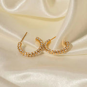 Waterproof 18K Gold Plated CZ Stone Earring Stainless Steel Pave Clear Cubic Zirconia CC Hoop Earring for Girls