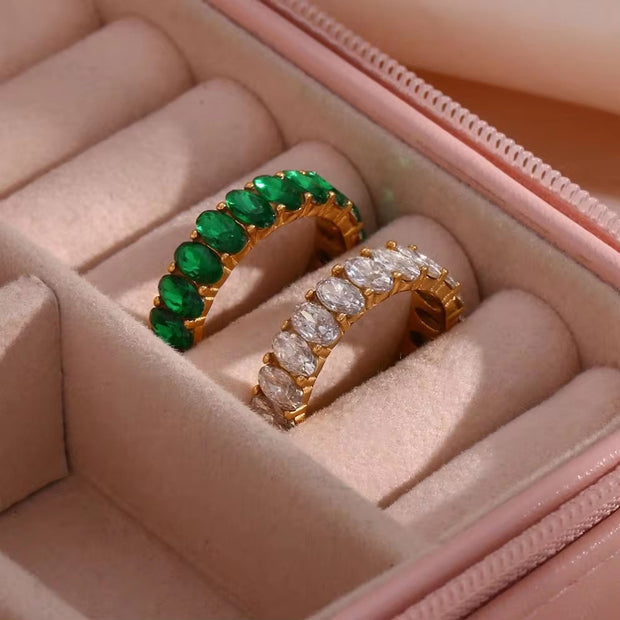 Vintage Baguette Oval Zircon Rings Jewelry Women 18K Gold Plated Stainless Steel Diamond Ring