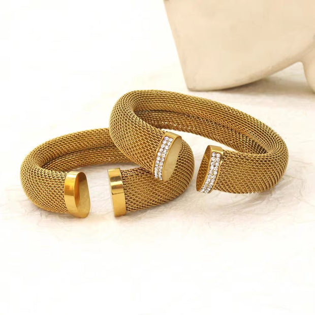 12Mm 16Mm Exquisite Thick Mesh Stainless Steel Jewelry Set Women'S Premium Pierced PVD 18K Plated Chunky Cuff Bracelet