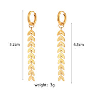 Vintage 18K Gold Plated Fish Tail Shape Tassel Chain Earring Stainless Steel Dangle Drop Earring